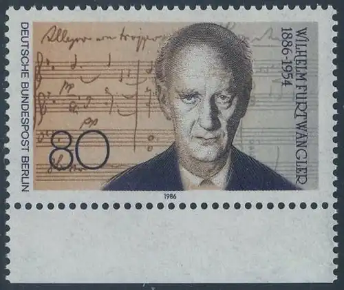 BERLIN 1986 Michel-Nummer 750 postfrisch EINZELMARKE RAND unten - Wilhelm Furtwängler, Dirigent und Komponist