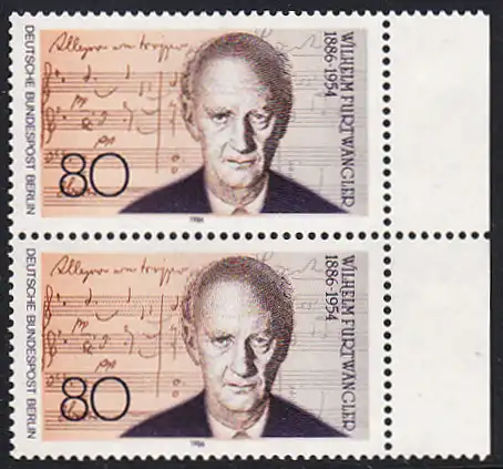 BERLIN 1986 Michel-Nummer 750 postfrisch vert.PAAR RAND rechts - Wilhelm Furtwängler, Dirigent und Komponist