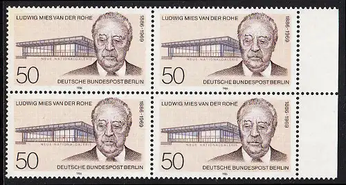 BERLIN 1986 Michel-Nummer 753 postfrisch BLOCK RÄNDER rechts - Ludwig Mies van der Rohe, Architekt