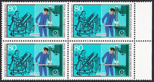 BERLIN 1986 Michel-Nummer 757 postfrisch BLOCK RÄNDER rechts - Handwerksberufe: Tischler