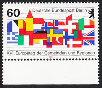 BERLIN 1986 Michel-Nummer 758 postfrisch EINZELMARKE RAND unten - Europatag der Gemeinden und Regionen, Berlin