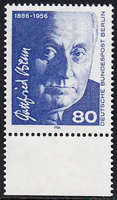 BERLIN 1986 Michel-Nummer 760 postfrisch EINZELMARKE RAND unten - Gottfried Benn, Dichter
