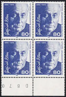BERLIN 1986 Michel-Nummer 760 postfrisch BLOCK RÄNDER unten (BZ) - Gottfried Benn, Dichter