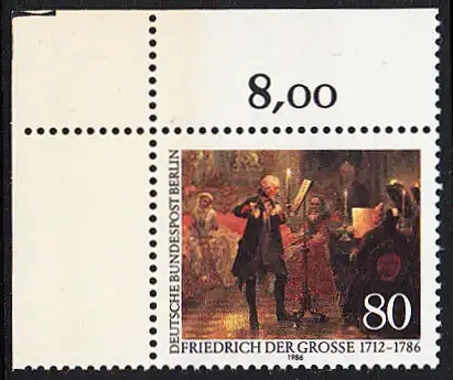 BERLIN 1986 Michel-Nummer 764 postfrisch EINZELMARKE ECKRAND oben links - König Friedrich der Große von Preußen