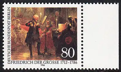 BERLIN 1986 Michel-Nummer 764 postfrisch EINZELMARKE RAND rechts - König Friedrich der Große von Preußen