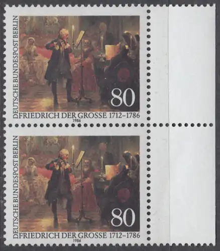 BERLIN 1986 Michel-Nummer 764 postfrisch vert.PAAR RAND rechts - König Friedrich der Große von Preußen