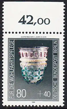 BERLIN 1986 Michel-Nummer 768 postfrisch EINZELMARKE RAND oben (b) - Kostbare Gläser: Diatretbecher
