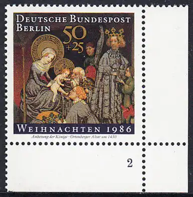 BERLIN 1986 Michel-Nummer 769 postfrisch EINZELMARKE ECKRAND unten rechts (FN) - Weihnachten
