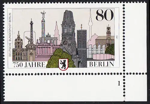 BERLIN 1987 Michel-Nummer 776 postfrisch EINZELMARKE ECKRAND unten rechts (FN) - 750 Jahre Berlin