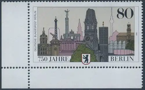 BERLIN 1987 Michel-Nummer 776 postfrisch EINZELMARKE ECKRAND unten links - 750 Jahre Berlin