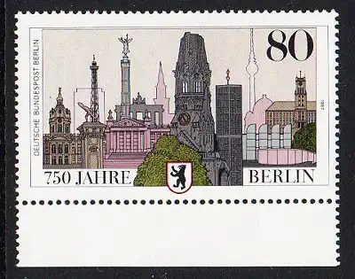 BERLIN 1987 Michel-Nummer 776 postfrisch EINZELMARKE RAND unten - 750 Jahre Berlin