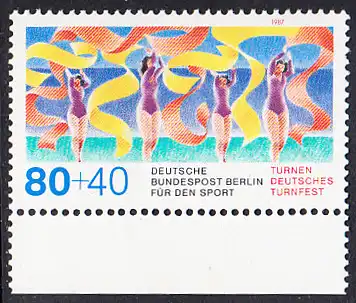 BERLIN 1987 Michel-Nummer 777 postfrisch EINZELMARKE RAND unten - Sporthilfe: Deutsches Turnfest, Berlin