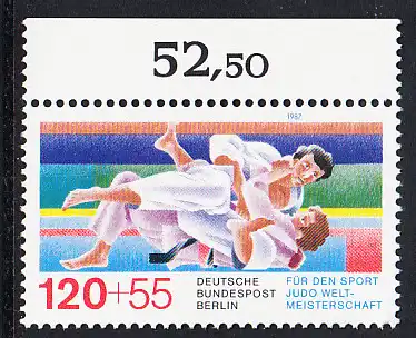 BERLIN 1987 Michel-Nummer 778 postfrisch EINZELMARKE RAND oben - Sporthilfe: Judo-Weltmeisterschaften, Essen