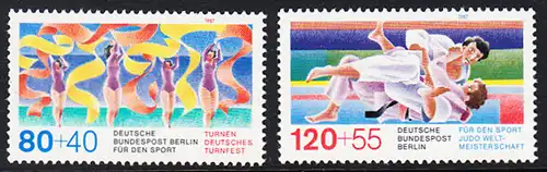 BERLIN 1987 Michel-Nummer 777-778 postfrisch SATZ(2) EINZELMARKEN - Sporthilfe: Deutsches Turnfest, Berlin / Judo-Weltmeisterschaften, Essen
