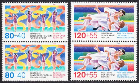 BERLIN 1987 Michel-Nummer 777-778 postfrisch SATZ(2) vert.PAARE - Sporthilfe: Deutsches Turnfest, Berlin / Judo-Weltmeisterschaften, Essen