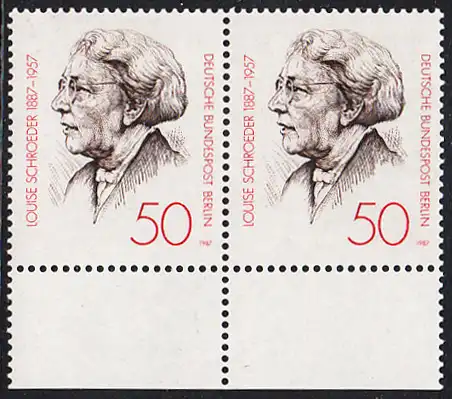 BERLIN 1987 Michel-Nummer 779 postfrisch horiz.PAAR RAND unten - Louise Schroeder, Politikerin, Oberbürgermeisterin von Berlin