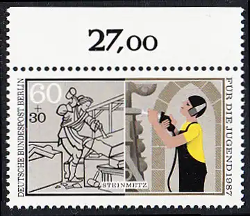 BERLIN 1987 Michel-Nummer 781 postfrisch EINZELMARKE RAND oben (b) - Handwerksberufe: Steinmetz
