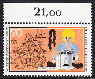 BERLIN 1987 Michel-Nummer 782 postfrisch EINZELMARKE RAND oben (a) - Handwerksberufe: Kürschner