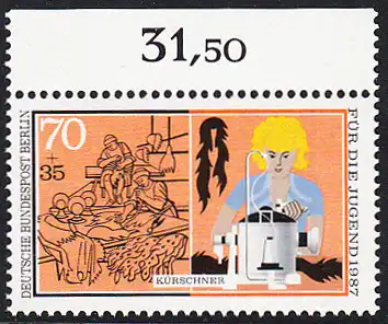BERLIN 1987 Michel-Nummer 782 postfrisch EINZELMARKE RAND oben (b) - Handwerksberufe: Kürschner