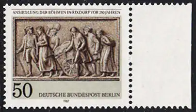 BERLIN 1987 Michel-Nummer 784 postfrisch EINZELMARKE RAND rechts - Ansiedlung der Böhmen in Rixdorf vor 250 Jahren