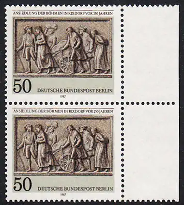 BERLIN 1987 Michel-Nummer 784 postfrisch vert.PAAR RAND rechts - Ansiedlung der Böhmen in Rixdorf vor 250 Jahren