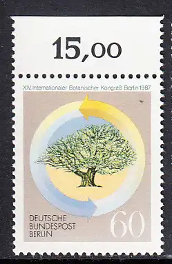 BERLIN 1987 Michel-Nummer 786 postfrisch EINZELMARKE RAND oben (a) - Internationaler Botanischer Kongress, Berlin