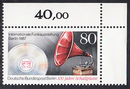 BERLIN 1987 Michel-Nummer 787 postfrisch EINZELMARKE ECKRAND oben rechts - Internationale Funkausstellung (IFA), Berlin