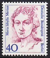 BERLIN 1987 Michel-Nummer 788 postfrisch EINZELMARKE - Frauen der deutschen Geschichte: Maria Sibylla Merian, Blumen- und Insektenmalerei