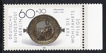 BERLIN 1987 Michel-Nummer 790 postfrisch EINZELMARKE RAND rechts - Gold- und Silberschmiedekunst: Athenaschale