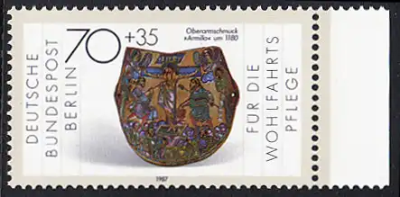BERLIN 1987 Michel-Nummer 791 postfrisch EINZELMARKE RAND rechts - Gold- und Silberschmiedekunst: Oberarmschmuck Armilla