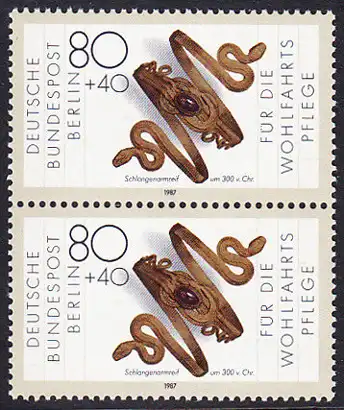 BERLIN 1987 Michel-Nummer 792 postfrisch vert.PAAR - Gold- und Silberschmiedekunst:: Schlangenarmreif