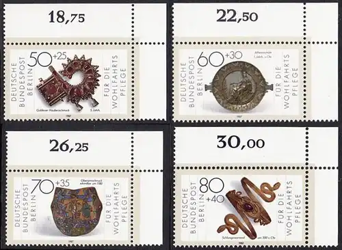 BERLIN 1987 Michel-Nummer 789-792 postfrisch SATZ(4) EINZELMARKEN ECKRÄNDER oben rechts - Gold- und Silberschmiedekunst