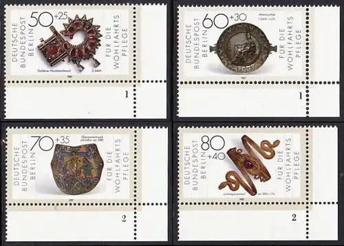 BERLIN 1987 Michel-Nummer 789-792 postfrisch SATZ(4) EINZELMARKEN ECKRÄNDER unten rechts (FN) - Gold- und Silberschmiedekunst