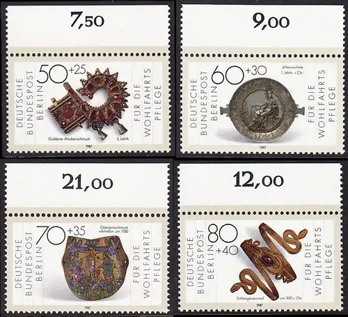 BERLIN 1987 Michel-Nummer 789-792 postfrisch SATZ(4) EINZELMARKEN RÄNDER oben - Gold- und Silberschmiedekunst