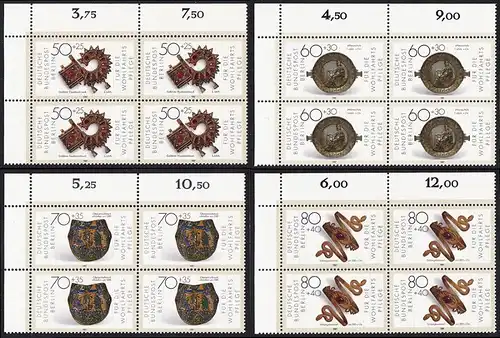 BERLIN 1987 Michel-Nummer 789-792 postfrisch SATZ(4) BLÖCKE ECKRAND oben links - Gold- und Silberschmiedekunst