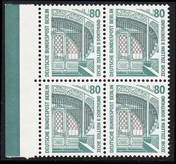 BERLIN 1987 Michel-Nummer 796 postfrisch BLOCK RÄNDER links - Sehenswürdigkeiten: Hauptportal der Zeche Zollern II, Dortmund