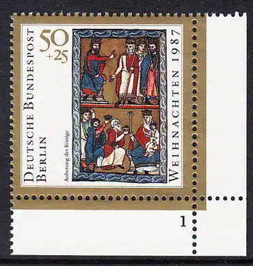 BERLIN 1987 Michel-Nummer 797 postfrisch EINZELMARKE ECKRAND unten rechts (FN) - Weihnachten