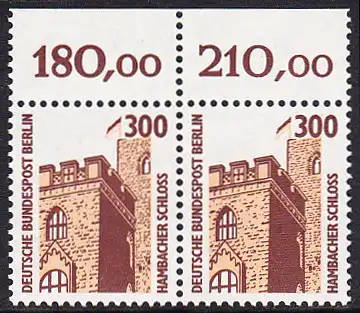 BERLIN 1988 Michel-Nummer 799 postfrisch horiz.PAAR RAND oben - Sehenswürdigkeiten: Hambacher Schloss