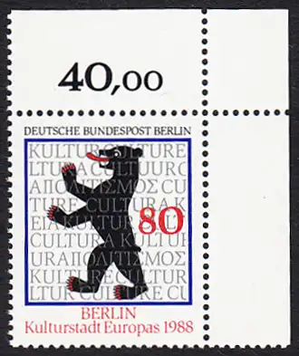 BERLIN 1988 Michel-Nummer 800 postfrisch EINZELMARKE ECKRAND oben rechts - Berlin, Kulturhauptstadt Europas 1988