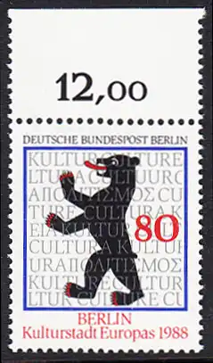 BERLIN 1988 Michel-Nummer 800 postfrisch EINZELMARKE RAND oben (a) - Berlin, Kulturhauptstadt Europas 1988