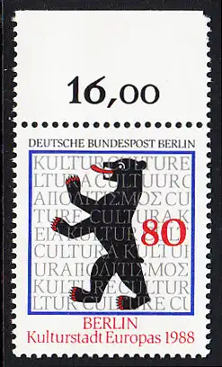BERLIN 1988 Michel-Nummer 800 postfrisch EINZELMARKE RAND oben (b) - Berlin, Kulturhauptstadt Europas 1988