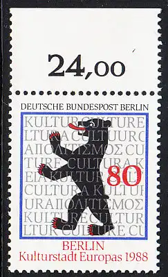 BERLIN 1988 Michel-Nummer 800 postfrisch EINZELMARKE RAND oben (c) - Berlin, Kulturhauptstadt Europas 1988