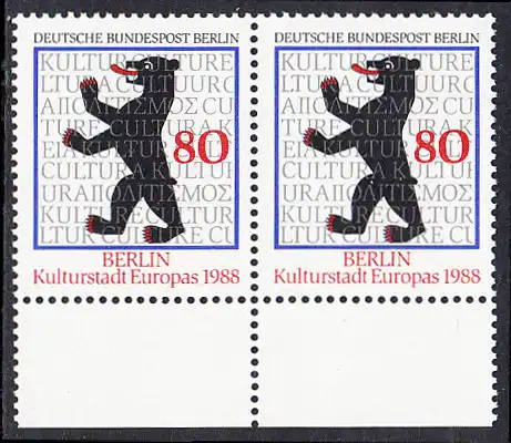 BERLIN 1988 Michel-Nummer 800 postfrisch horiz.PAAR RAND unten - Berlin, Kulturhauptstadt Europas 1988