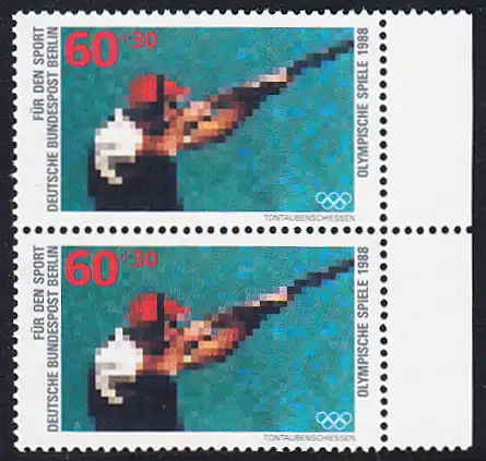 BERLIN 1988 Michel-Nummer 801 postfrisch vert.PAAR RAND rechts - Sporthilfe: Olympische Winterspiele, Calgary / Olympische Sommerspiele, Seoul (Tontaubenschießen)