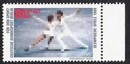 BERLIN 1988 Michel-Nummer 802 postfrisch EINZELMARKE RAND rechts - Sporthilfe: Olympische Winterspiele, Calgary / Olympische Sommerspiele, Seoul (Eiskunstlauf)