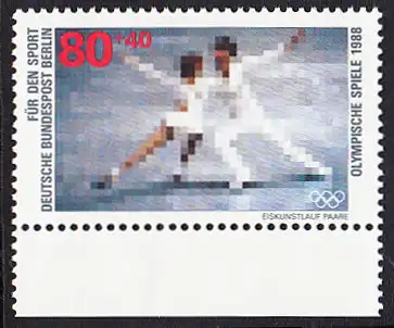 BERLIN 1988 Michel-Nummer 802 postfrisch EINZELMARKE RAND unten - Sporthilfe: Olympische Winterspiele, Calgary / Olympische Sommerspiele, Seoul (Eiskunstlauf)