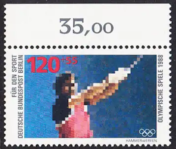 BERLIN 1988 Michel-Nummer 803 postfrisch EINZELMARKE RAND oben - Sporthilfe: Olympische Winterspiele, Calgary / Olympische Sommerspiele, Seoul (Hammerwerfen)