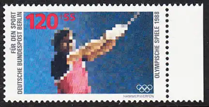 BERLIN 1988 Michel-Nummer 803 postfrisch EINZELMARKE RAND rechts - Sporthilfe: Olympische Winterspiele, Calgary / Olympische Sommerspiele, Seoul (Hammerwerfen)