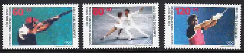 BERLIN 1988 Michel-Nummer 801-803 postfrisch SATZ(3) EINZELMARKEN - Sporthilfe: Olympische Winterspiele, Calgary / Olympische Sommerspiele, Seoul