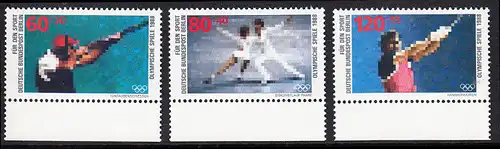BERLIN 1988 Michel-Nummer 801-803 postfrisch SATZ(3) EINZELMARKEN RÄNDER unten - Sporthilfe: Olympische Winterspiele, Calgary / Olympische Sommerspiele, Seoul